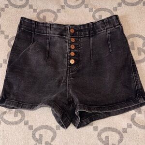 Guess High-Waist Black Button-Front Denim Shorts